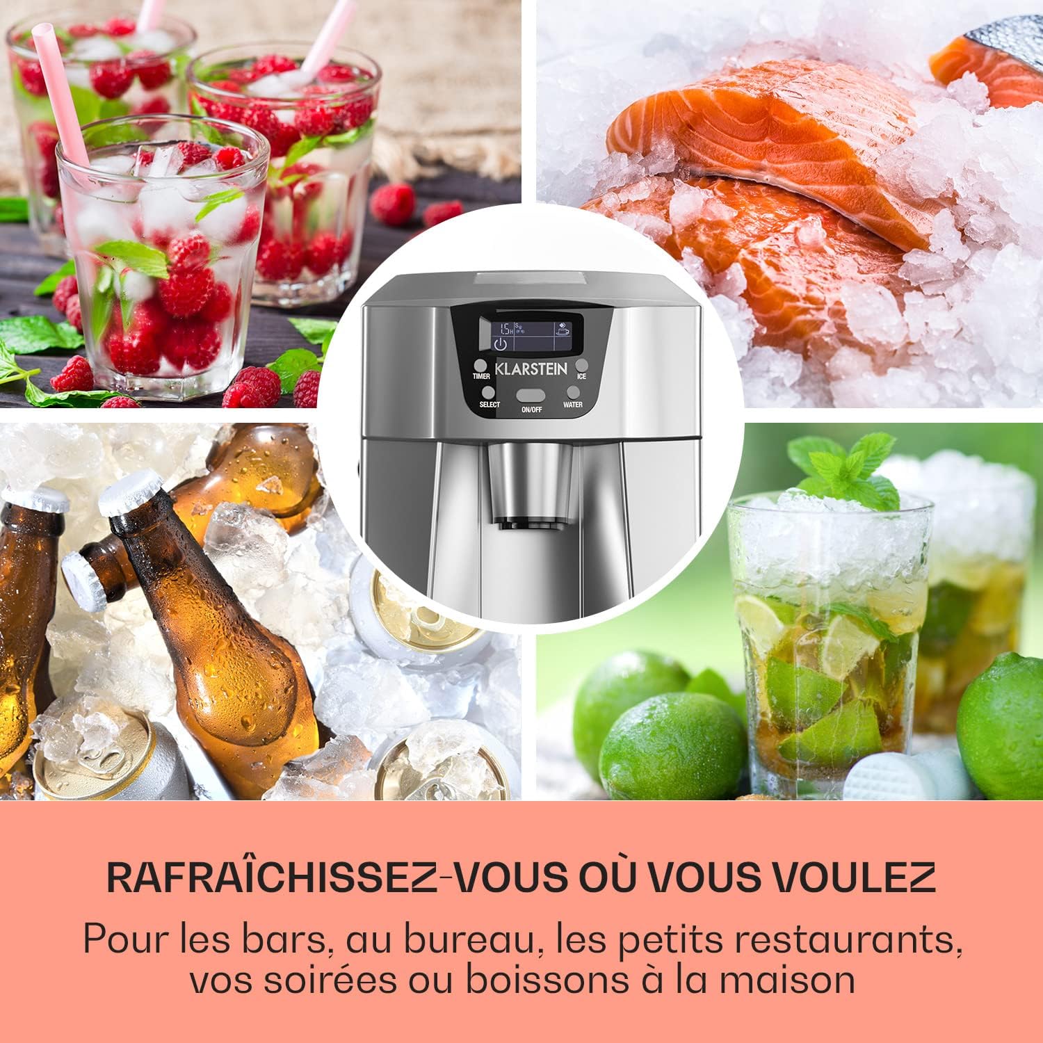 Klarstein Machine a Glacons pour la Maison, Capacité de 2L, Fabrique Rapidement Jusqu'à 12kg de Glacons, Alarmes de Sécurité, Machine à Glaçons de Comptoir, Ice Maker, Distributeur Eau Froide – Image 5