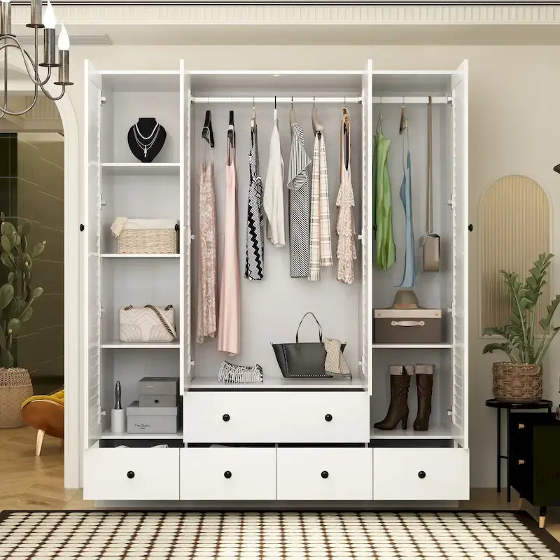 Wardrobe Armoire Closet 59W Large Freestanding Wardrobe Cabinet White – Image 37