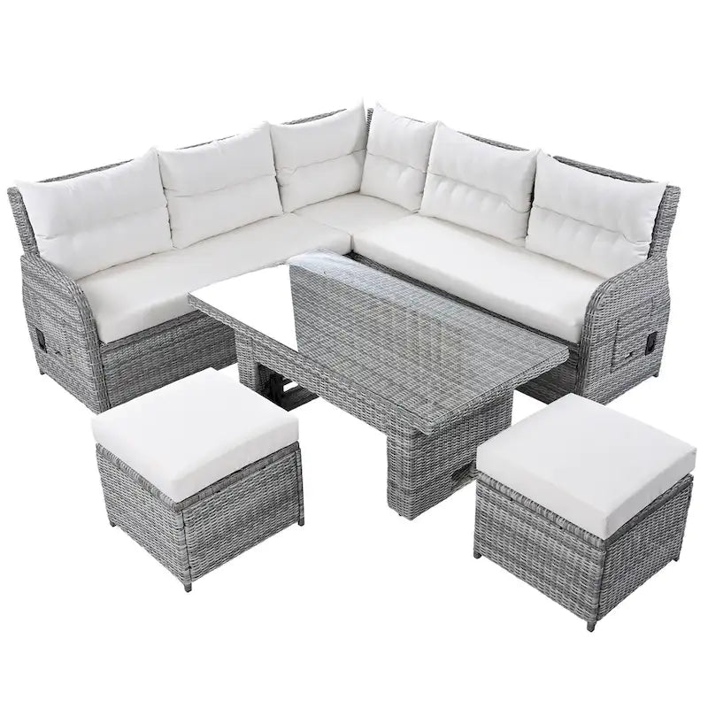 Outdoor Rattan Sectional Sofa Set with Adjustable Table & Recliners – Image 37