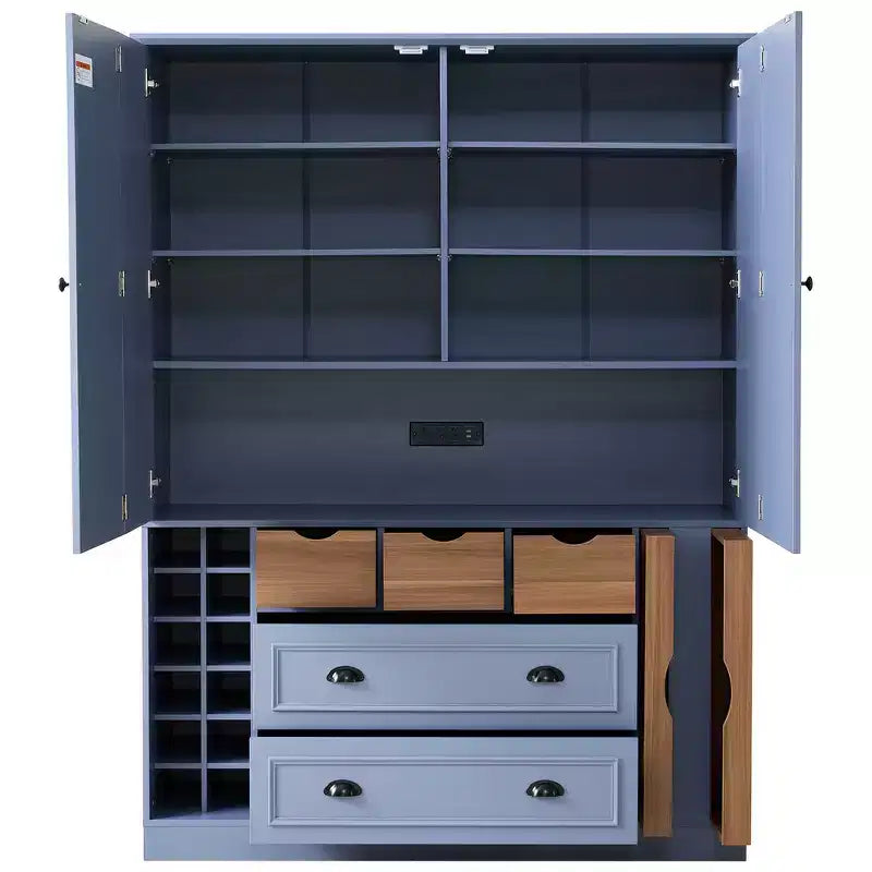Whisen 71'' Tall Freestanding Kitchen Pantry, Large Dining Storage Cabinet Cupboard Sideboards With 4 Foldable Doors, Shelves, Wine Racks – Image 37