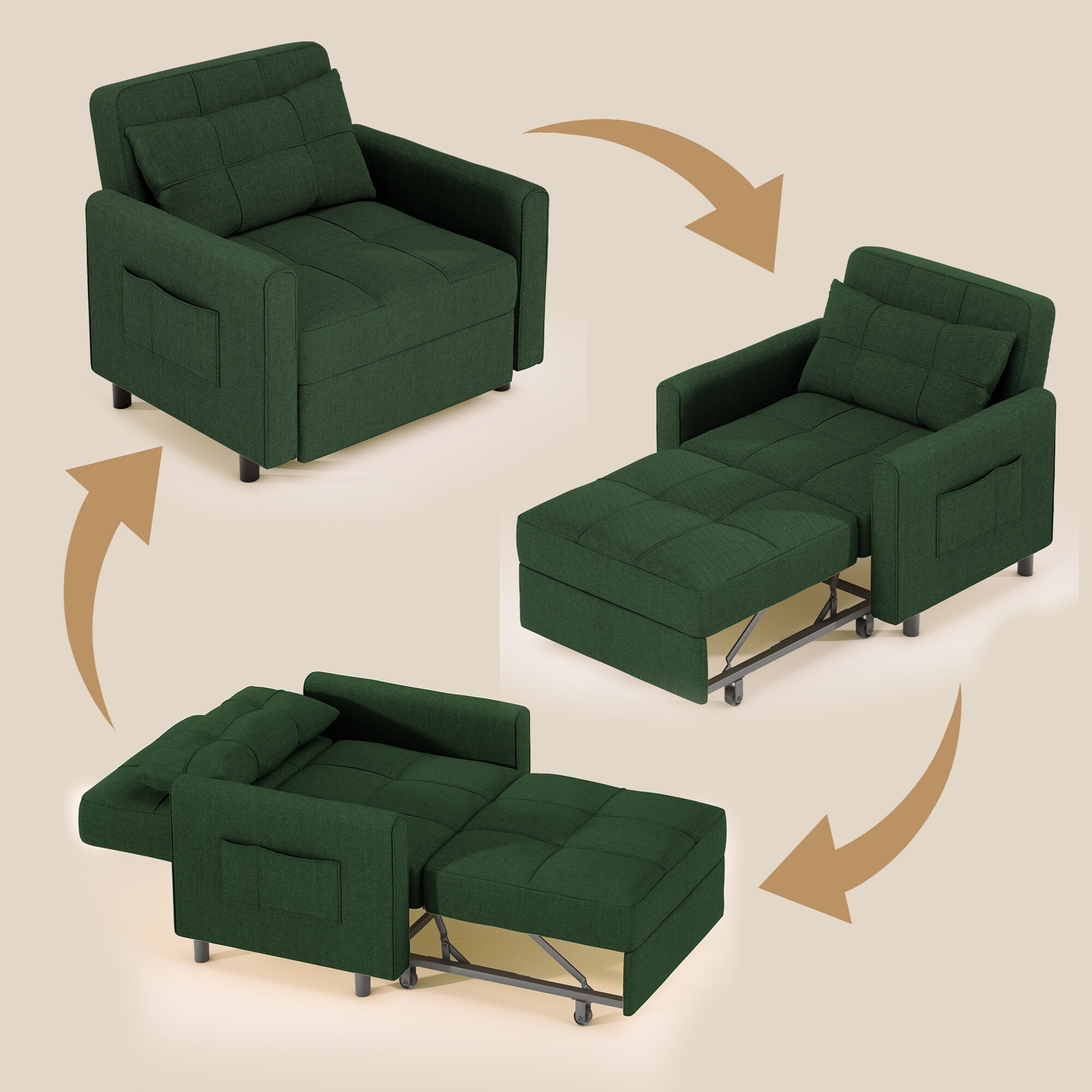 3-in-1 Adjustable Sleeper Sofa Bed, Pull Out Chair Sofa, Convertible Folding Bed for Living Room – Image 14