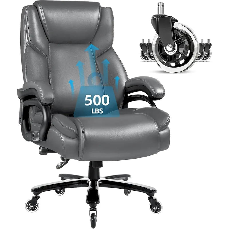 Bossin Big and Tall Executive Office Chair,500LBS Adjustable Lumbar Support Ergonomic Chair with High Back PU Leather Computer – Image 10
