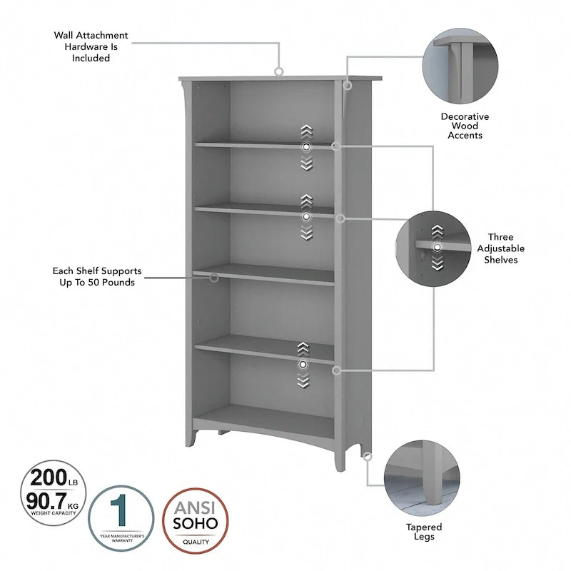 Salinas Tall 5-shelf Bookcase (Set of 2) by Bush Furniture – Image 31