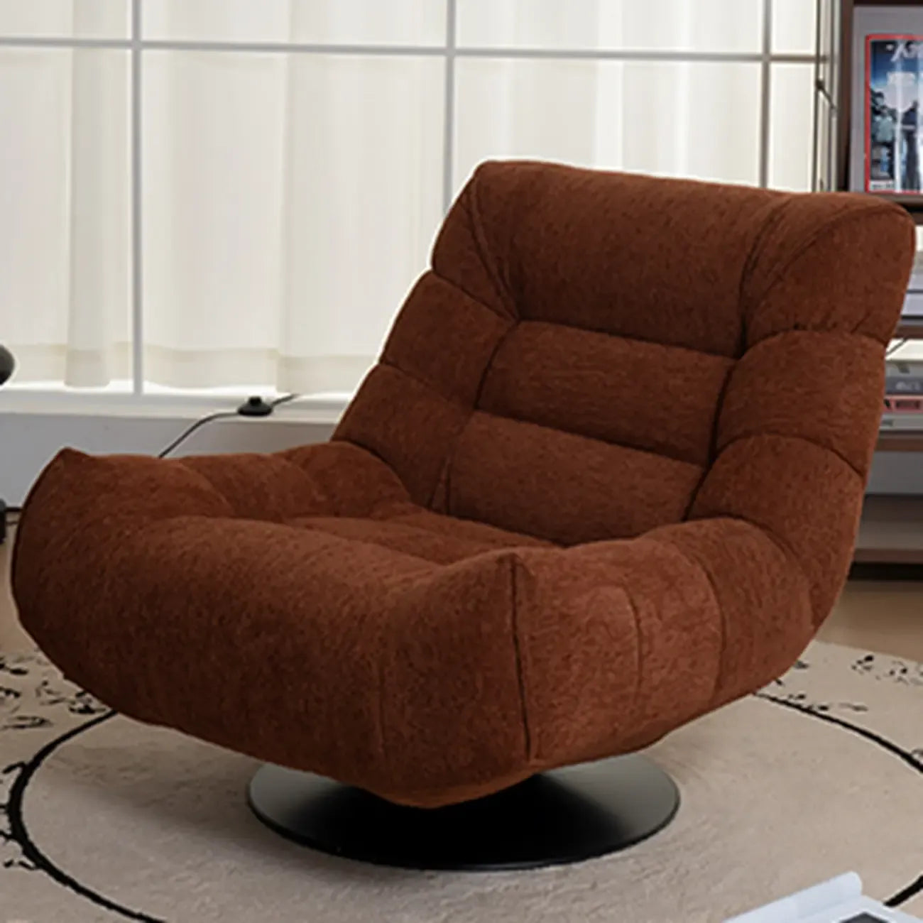 Yellow Trufted Chenille Fabric Swivel Accent Chair – Image 6