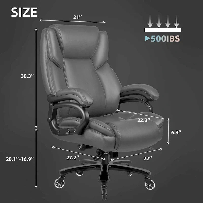 Bossin Big and Tall Executive Office Chair,500LBS Adjustable Lumbar Support Ergonomic Chair with High Back PU Leather Computer – Image 11