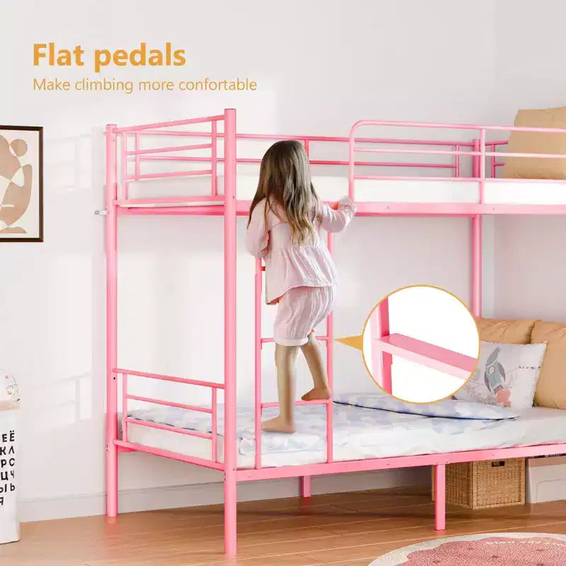 Karl Home Twin Over Twin Steel Bunk Bed Frame Ladder Bedroom Dorm Room for Kids Adult Children – Image 22