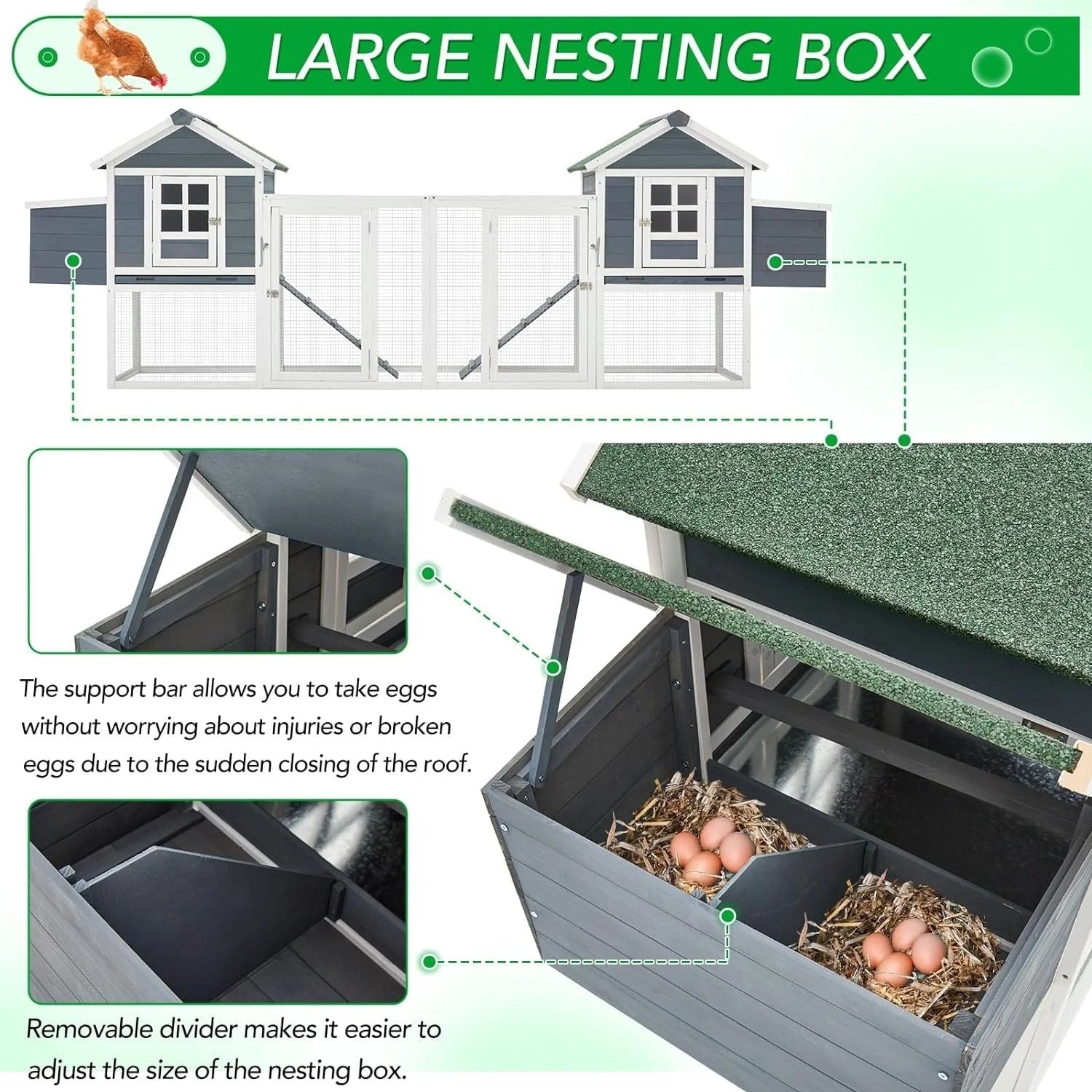 AECOJOY 144'' Large Chicken Coop w/ Run Wooden Hutch Poultry Cage House – Image 13