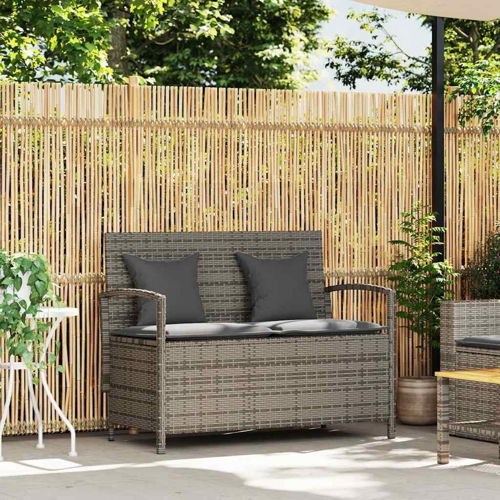 vidaXL Banc de Rangement de Jardin avec Coussin Gris résine tressée, Banc de Jardin, Banc de Jardin, Banc de Patio, Banc d'extérieur, Banc de Parc – Image 2