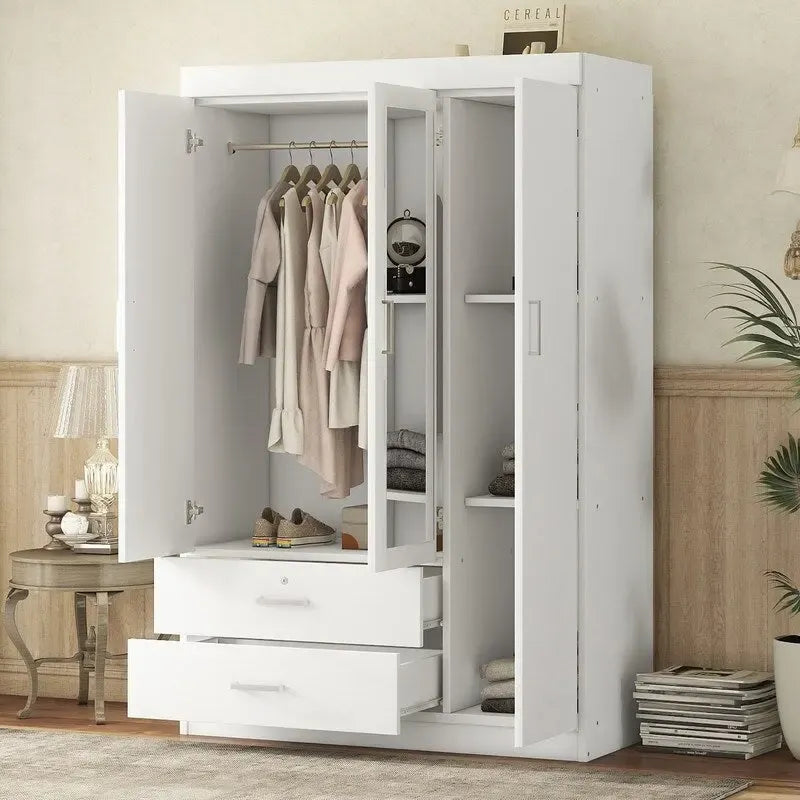 3-Door Mirror Wardrobe with Shelves and 2 Drawers – Image 4