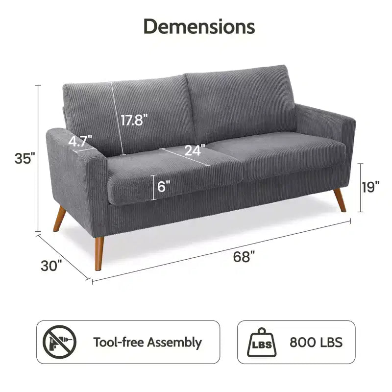68 Loveseat Sofa Comfy Couch,Modern Loveseat Couches for Living Room/Bedroom,Comfy Sofa with Spring Cushion,Solid Wood,Tool-Free Assembly – Image 20