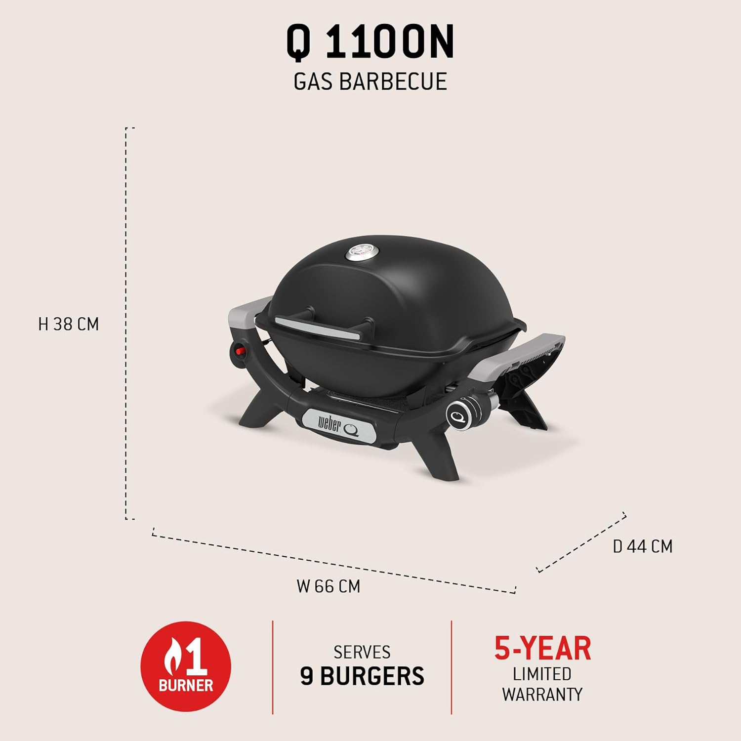 Weber Barbecue à gaz Q 1100N / Barbecue portable léger pour camping, patios et balcons avec brûleur haute efficacité, grilles en fonte émaillée et allumage électronique, noir – Image 4