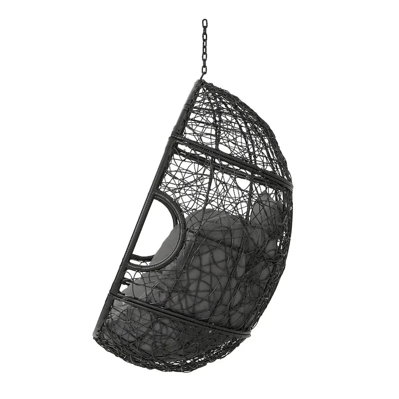 Khaki Brown / Gray Wicker Hanging Egg Chair with Cushion, 1-Person, 300 lbs Capacity – Image 9