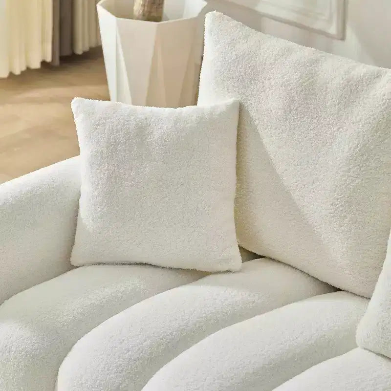 92 Teddy Fur Fabric Corner Sofa with Center Console, USB Ports & Coffee Table - White – Image 5