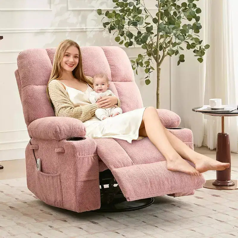 Oversized Recliner Chair for Adults, Manual Swivel Rocker Sofa, Side Pockets & Cup Holders for Big and Tall Persons, Living Room – Image 28