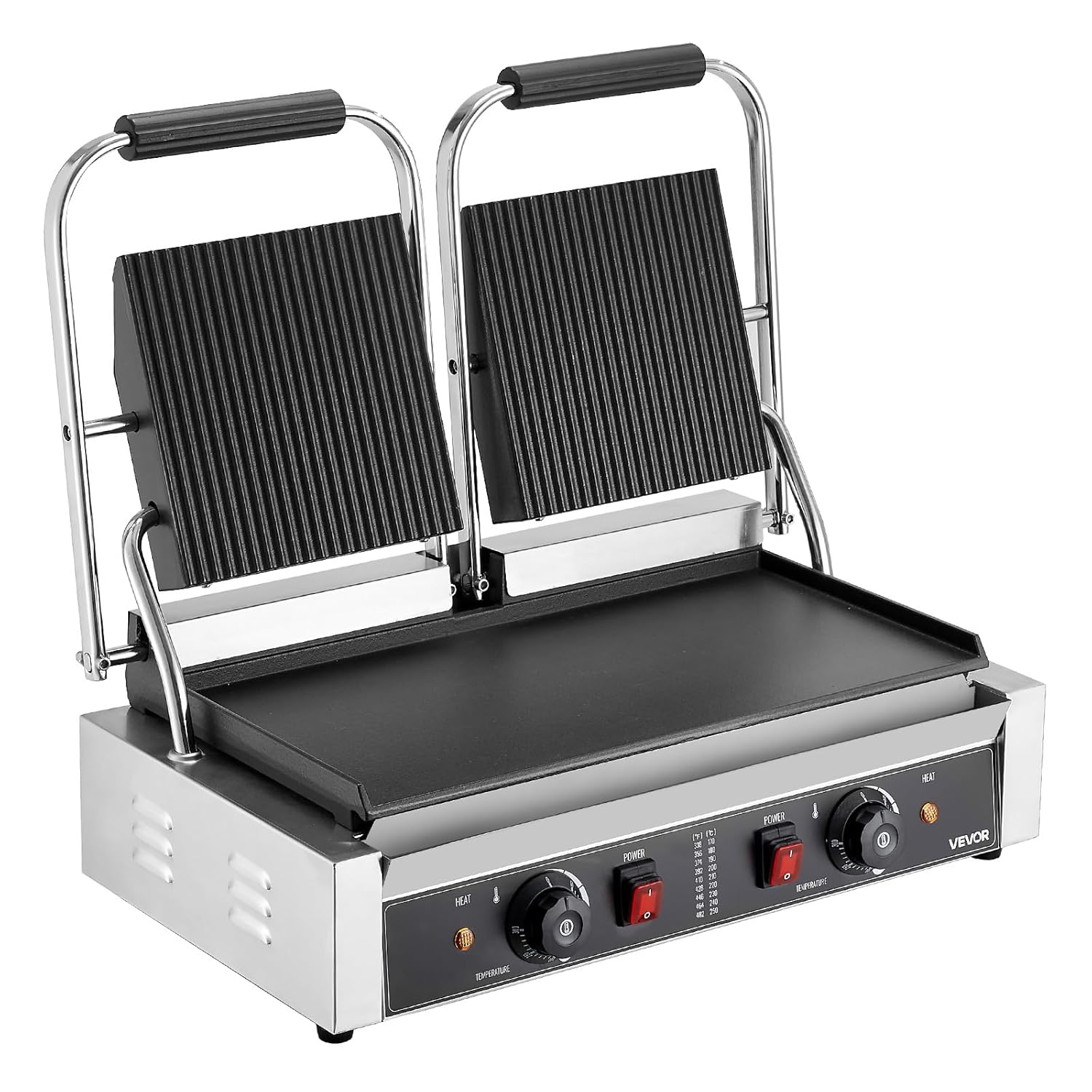 VEVOR Gril Panini Électrique de 3600 W, Double Presse à Panini avec Plaque de Cuisson Émaillée de 48,5x23 cm, Appareil à Sandwich en Inox, Contrôle de la Température, pour Hamburger, Steak, Cuisine – Image 9