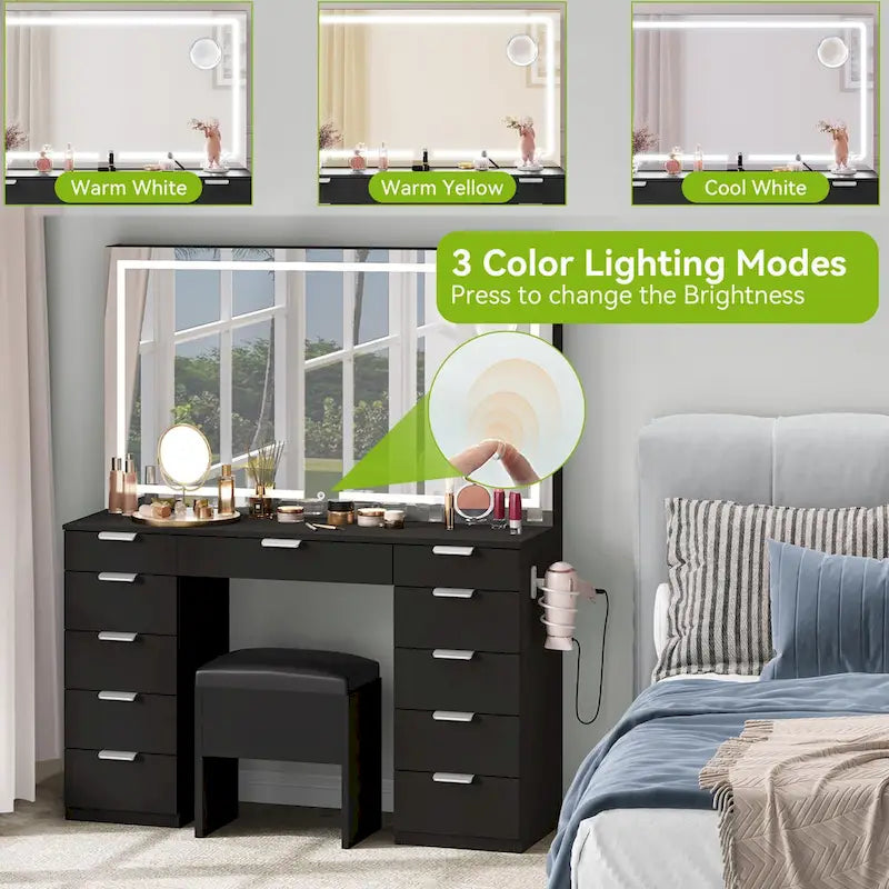 Moasis 46 Vanity With Built-in Socket With Illuminated Mirror and Hair Dryer Rack - 55.8 H X 46 W X 11.7 D – Image 4