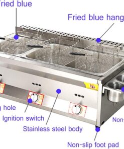 Alternative view of Friteuse épaisse à gaz en acier inoxydable, friteuse à panier à trois cylindres commerciale avec couvercle friteuse de grande capacité pour frire les aliments frites domestiques poulet frit 10L x 3