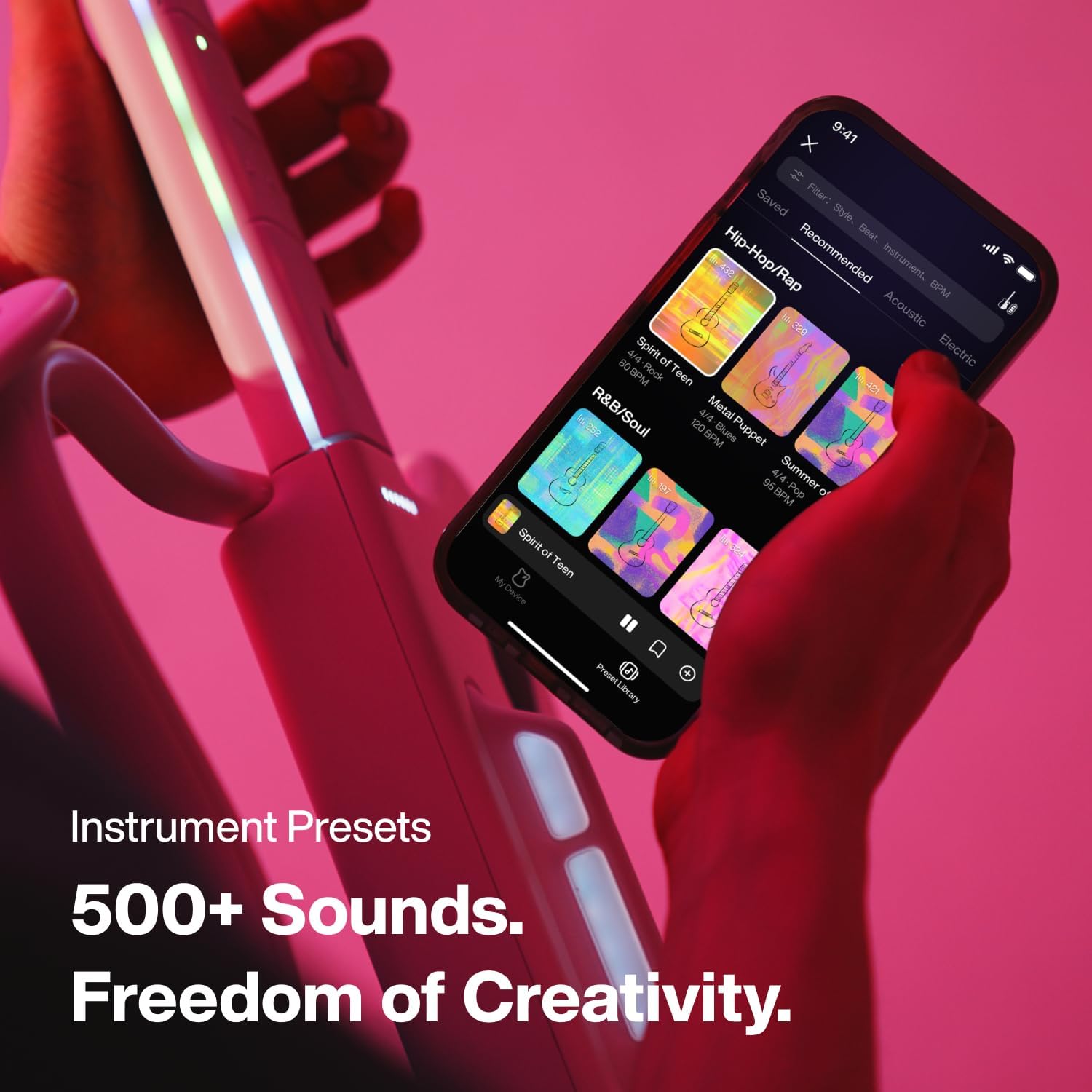 LAVA GENIE Guitare Sampler, Sans Cordes, Des centaines de Préréglages d'instruments, Haut-parleur intégré, Pliable, Amovible, Blanc, 30,5 Pouces – Image 5