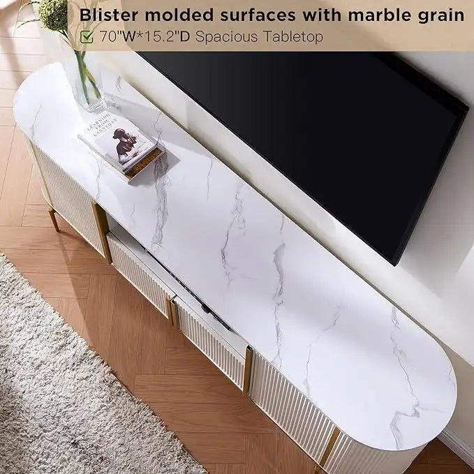 Modern Luxury TV Stand, Entertainment Cente, with Faux Marble Top – Image 7