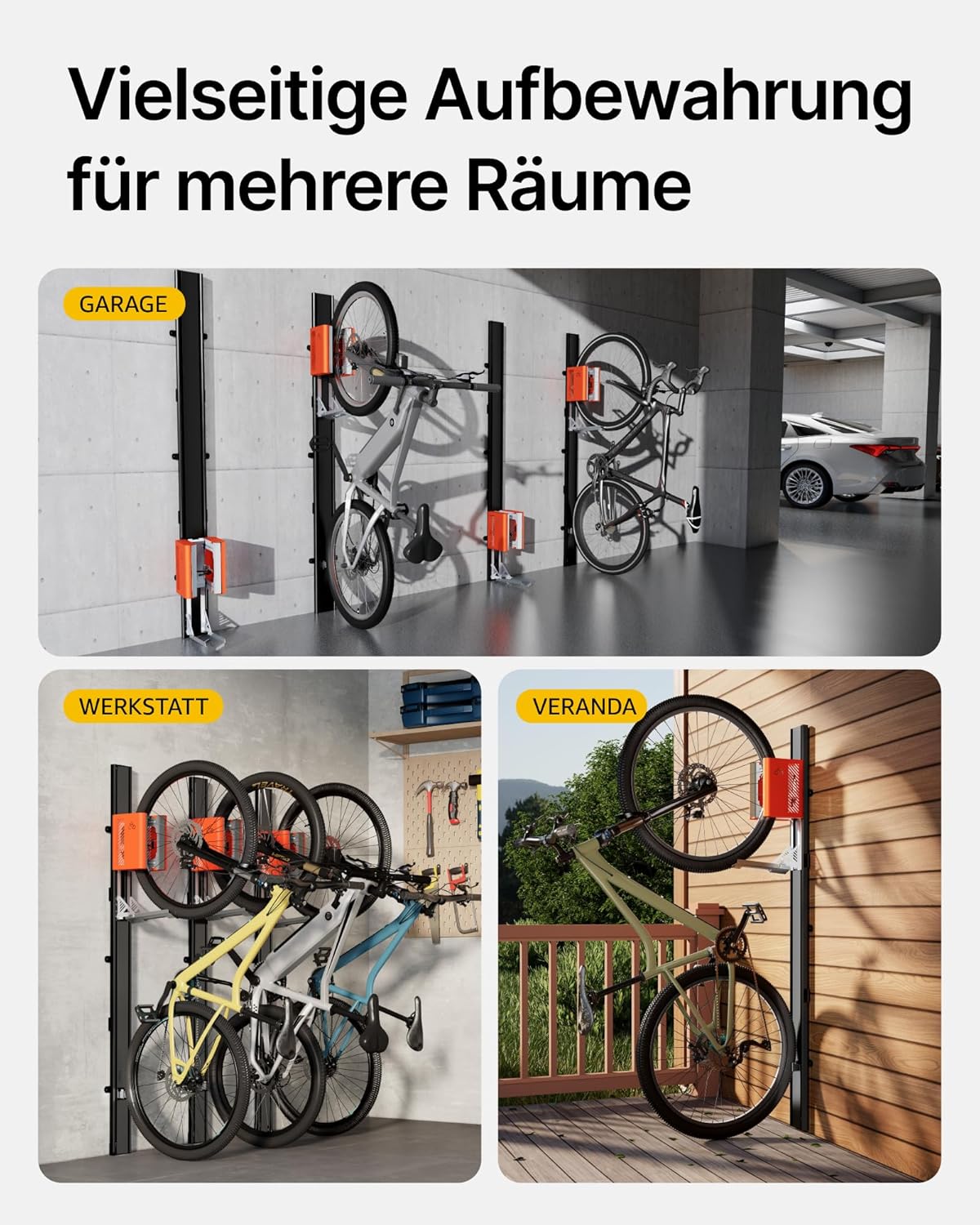 monTEK Porte-vélo automatique – Porte-vélo vertical pour vélos lourds (jusqu’à 32 kg) – Montage simple, support mural peu encombrant pour garage, remise, appartement – Pour pneus 24-29, vélos – Image 5