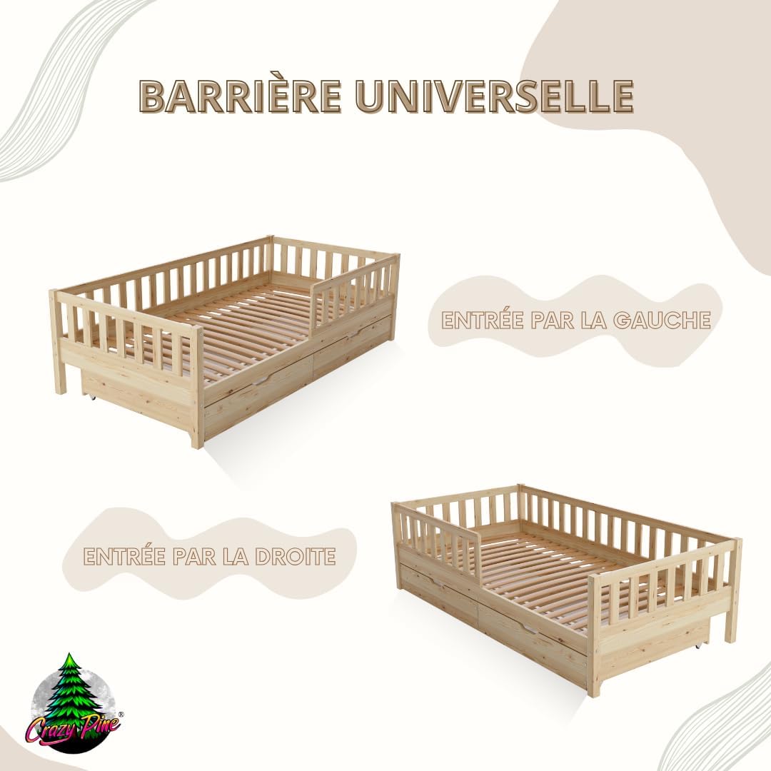Lit Enfant avec Tiroirs 190x90 cm – Montessori au Sol en Bois Massif avec Barrière – Sécurisé pour Tout-Petit – Design Scandinave, Montage Facile - Crazy Basic – Image 7