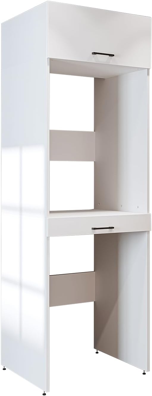 • Armoire de machine à laver pour sèche-linge et machine à laver • Avec planche coulissante • Blanc • Chêne noir • Armoire superposée (blanc, avec armoire pliante de 22 cm) – Image 7