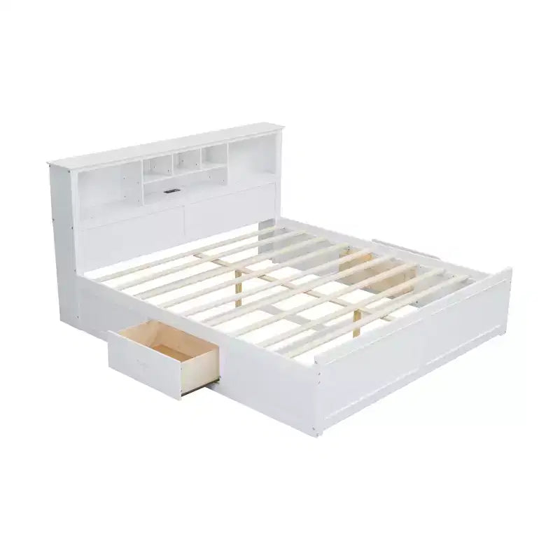 FAMYYT King Size Wood Platform Bed with Multi-storage Headboard, USB and Drawers, Easy Assembly – Image 7