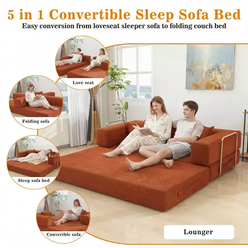 Dyonery 78Folding Sofa Bed Convertable Corduroy Couch King Size Floor Sleeper 4-in-1 DIY Combination Modular Sofa Fold Out Comfy sofa. – Image 29