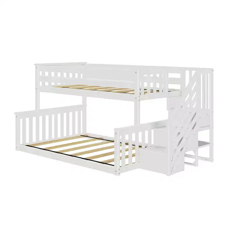 Max & Lily Wooden Twin over Full Low Bunk Bed for Kids with Staircase – Image 14