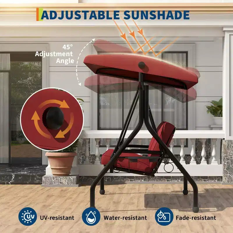 Coolmee 3 Seat Outdoor Porch Swing, 2-in-1 Patio Swing Chair with Thickened Removable Cushions, Weather Resistant Steel Frame for Backyard, Garden – Image 19