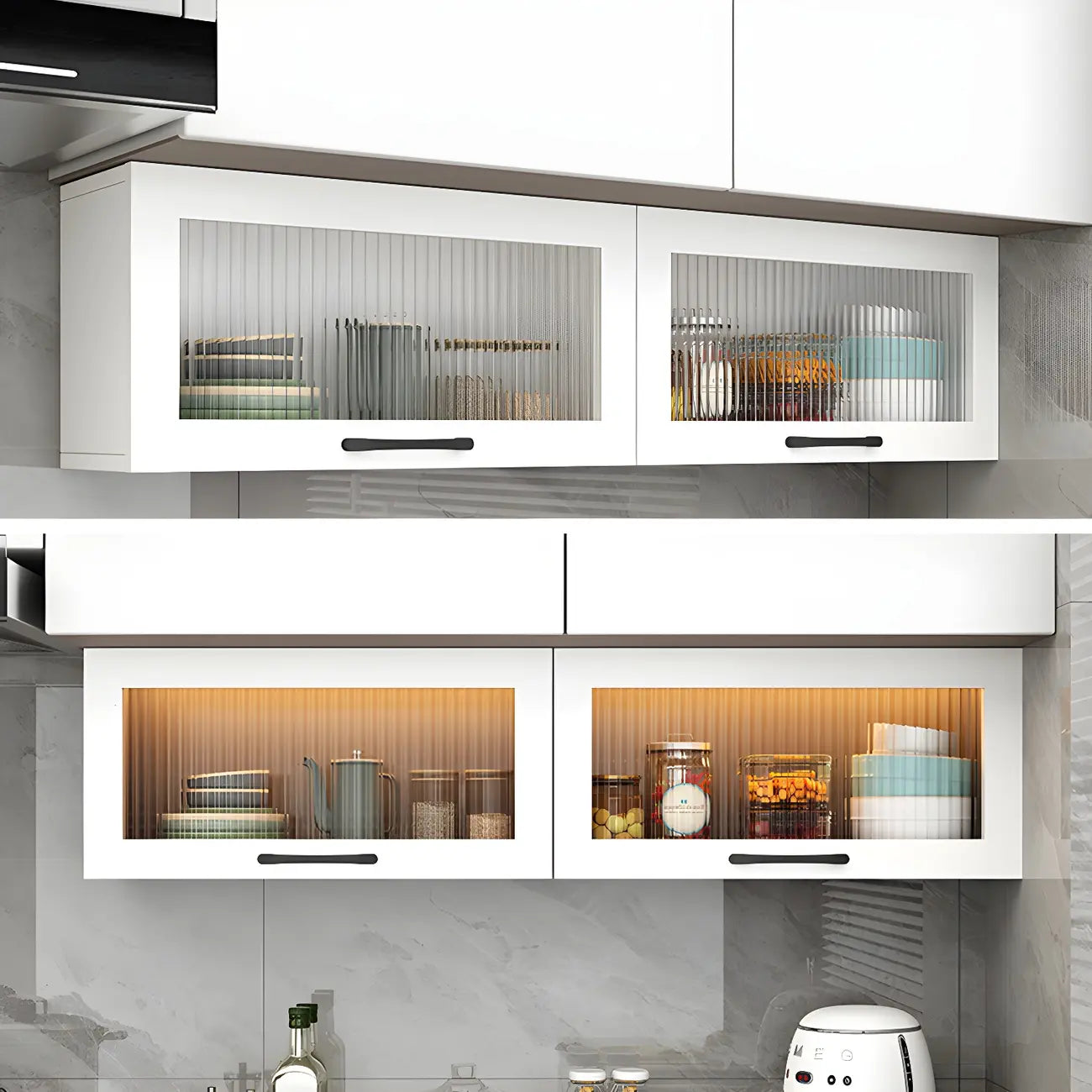 Kitchen White Wood Wall-Mounted Storage China Cabinets – Image 50