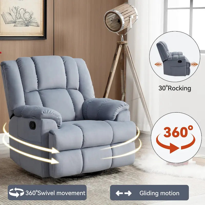 Lazy Boy Swivel Rocker Fabric Recliner Chair, Overstuffed Large Manual Recliner Glider with Pillow Top Arms and Cushion Back – Image 23