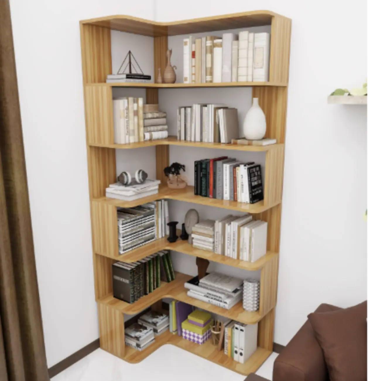 Manufactured Wood Corner Bookshelf with 6 Shelves – Image 66
