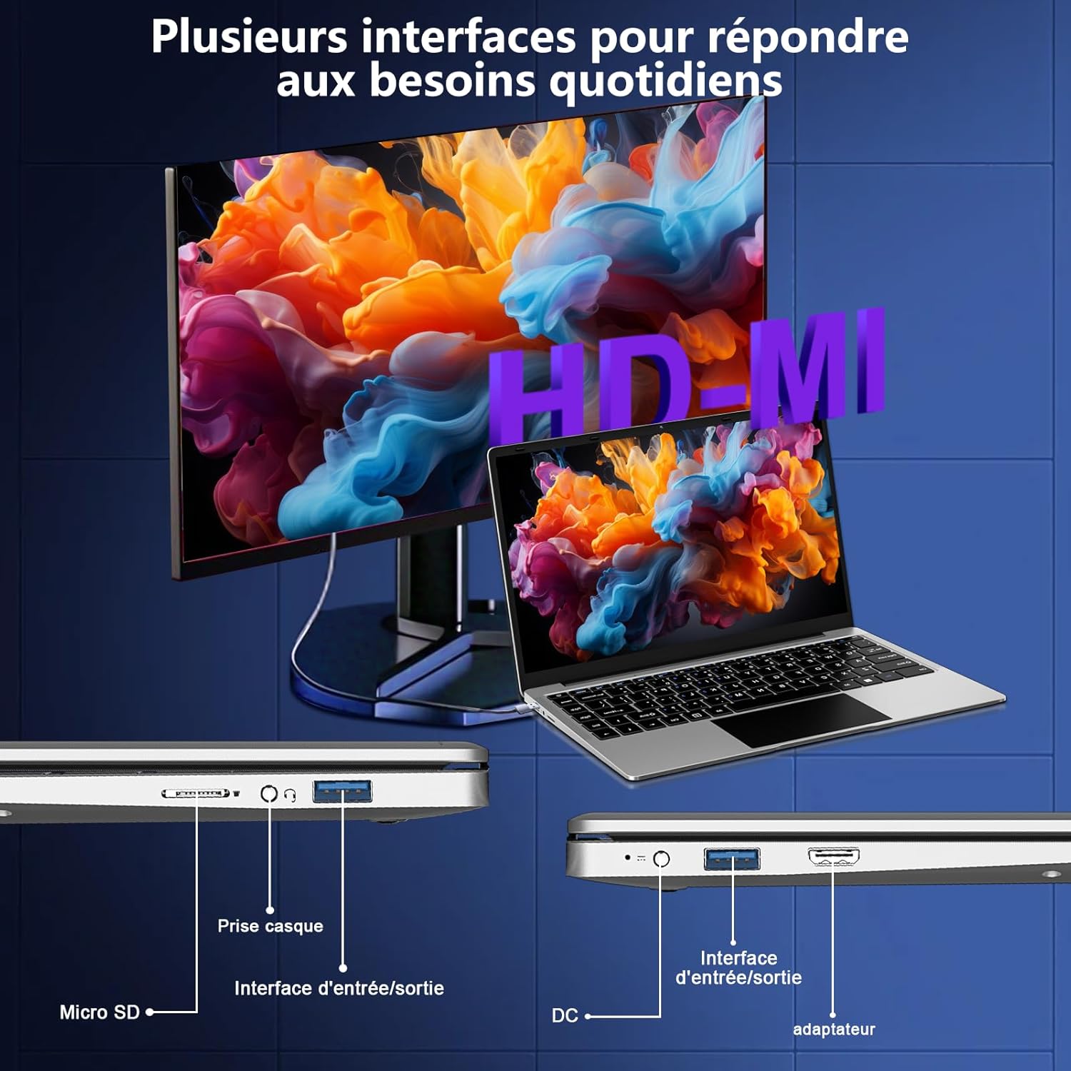 Ordinateur PC Portable 14 Pouces 8+256Go Win11 Celeron N4020 Support 1 To SSD Expansion 2.4G+5G WiFi Bluetooth 4.2 USB HDMI 1920 x 1080 FHD avec souris sans fil & Membrane de clavier AZERTY - Argent-1 – Image 8