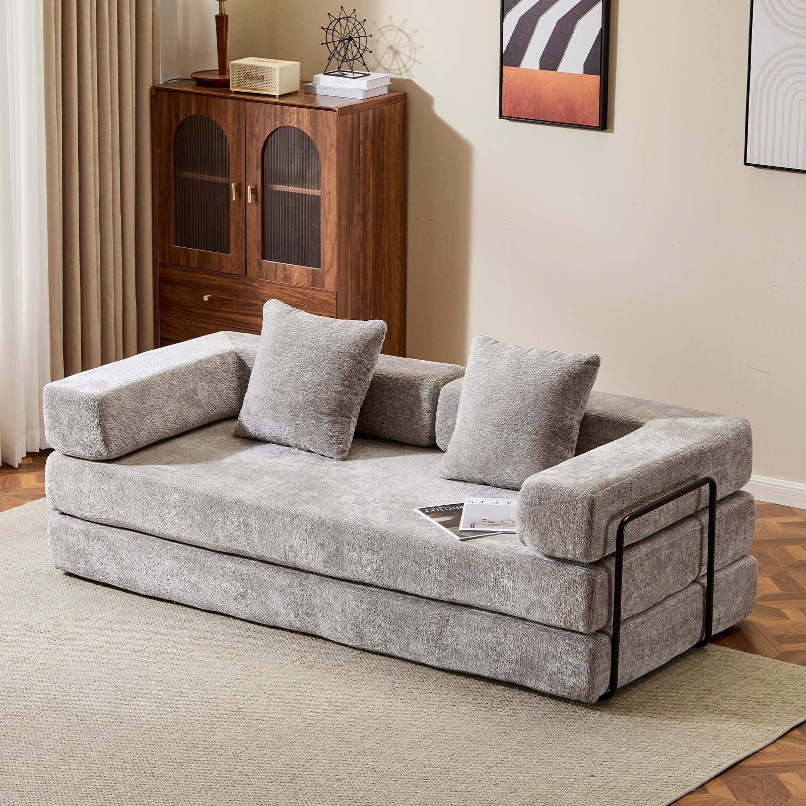 Convertible Floor Sofa Bed with Pillow Back Chenille Fabric for Living Room Bedroom – Image 7