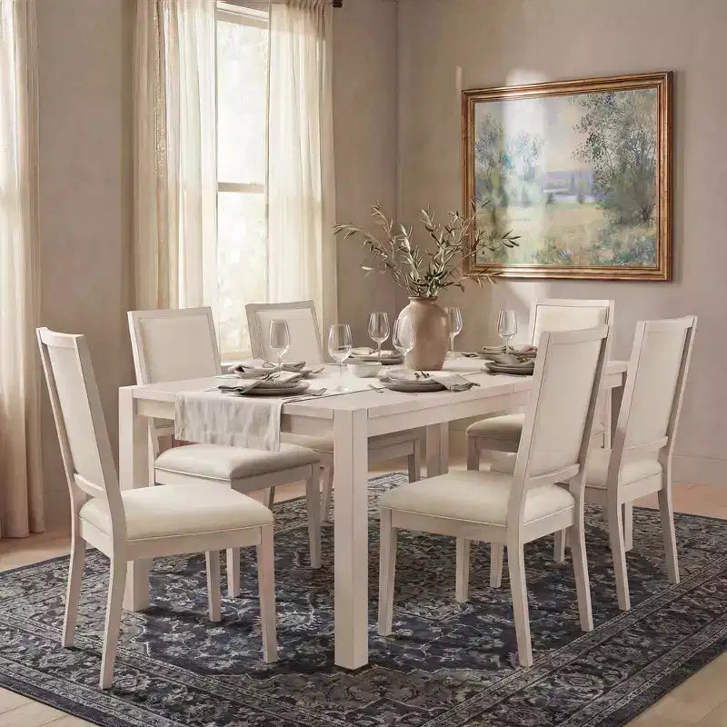 Modern Dining Set - 80 Table + 6 Cushioned Chairs, Solid Wood Frame, 400lbs Table Capacity, Easy Assembly – Image 11