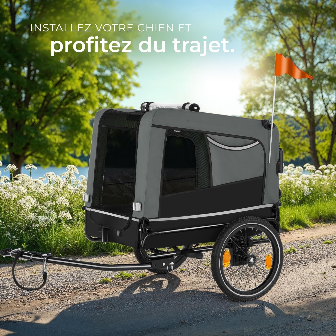 tectake® Remorque Velo Chien 3 en 1 Pliable avec Reflecteurs, Drapeau, Remorques Vélo pour Chiens Aussi comme Poussette Chien Animaux de Compagnie de Taille Moyenne Charge Maximale 40 kg – Image 8