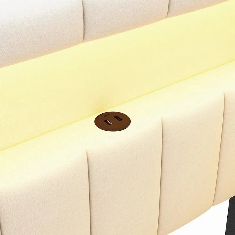 Upholstered Platform Bed with USB Ports & LED Lighting - Full/Twin Size Bed Frame with 2 Storage Drawers - Modern Bedroom – Image 11