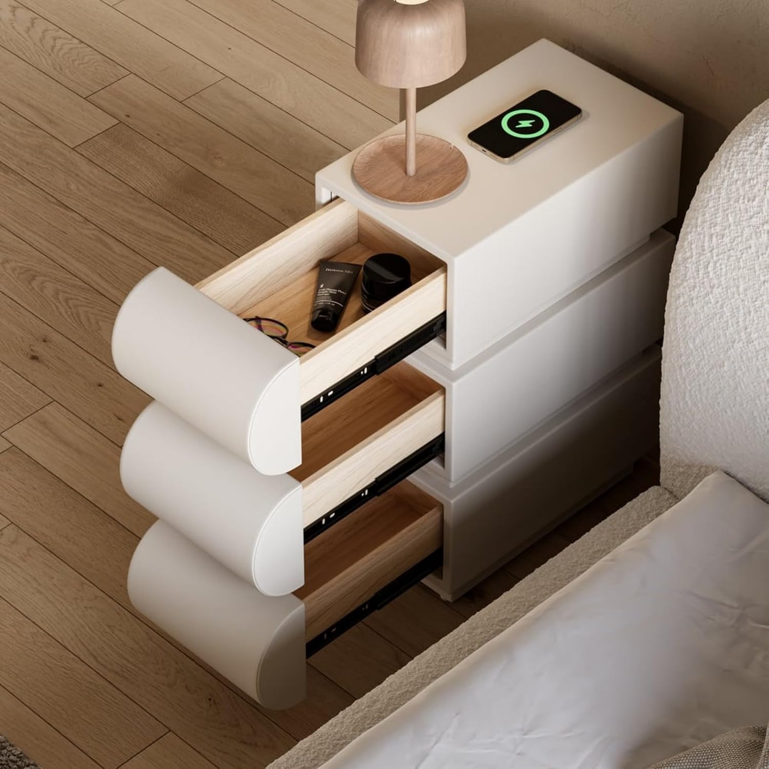Homary Table de Chevet LED Intelligente Étroite 3 Tiroirs, Chargeur sans Fil USB/Type-C, Petit Meuble de Rangement pour Chambre Adulte (1, Étroit) – Image 5