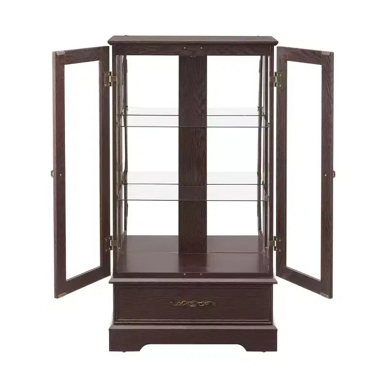 Lighted Glass Curio Cabinet with Adjustable Shelves - Elegant 2-Door Display Cabinet & Built-in Drawer, Includes Bulb – Image 23