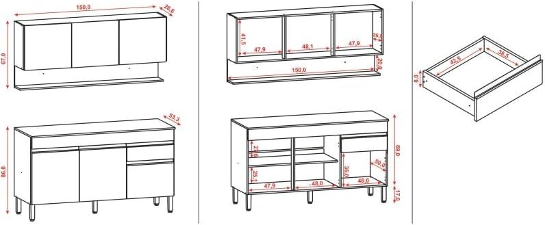 KITS PARANA Cuisine Equipée 6 Portes 1 Tiroir Chêne et Blanc Largeur 150 cm – Image 3