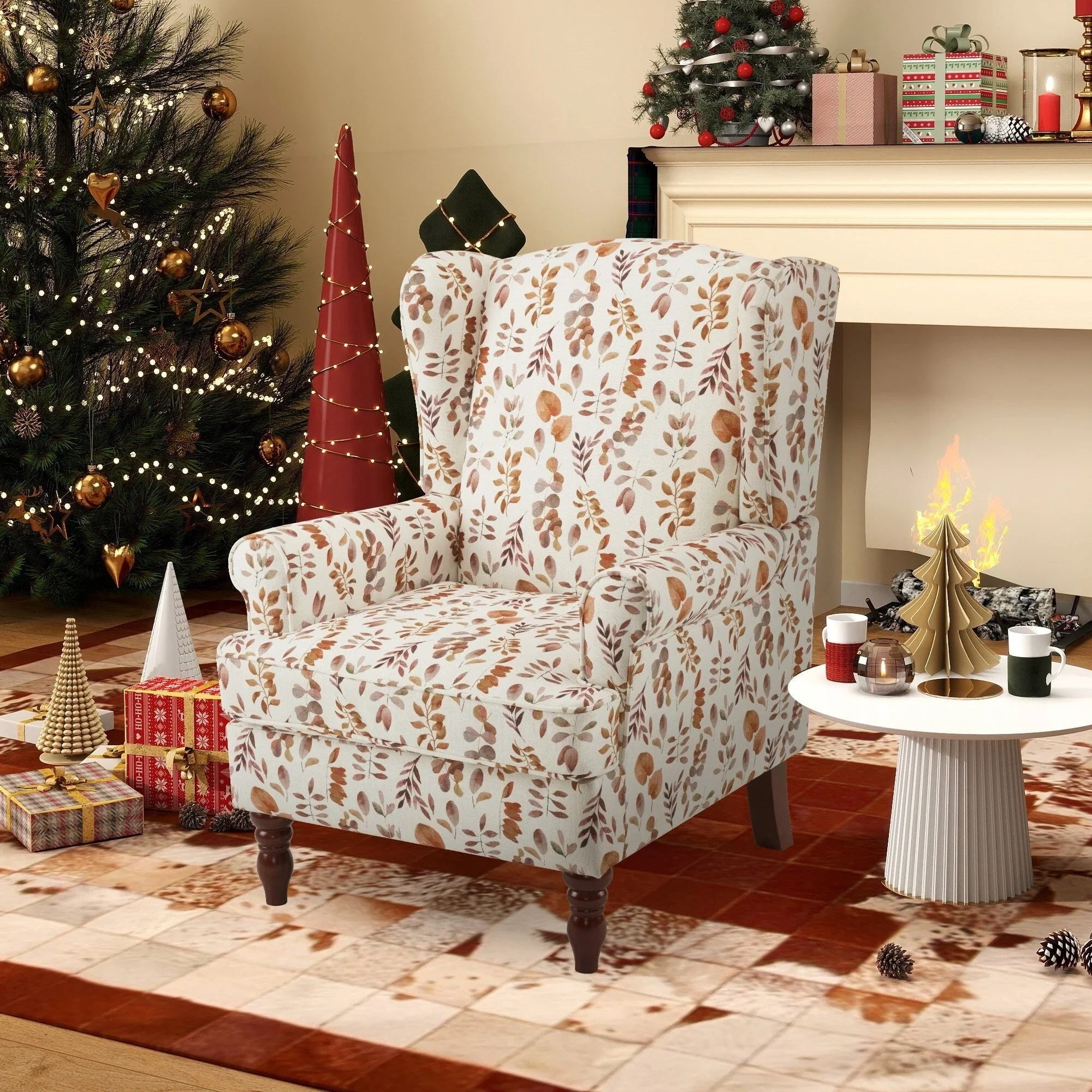 Erommy Modern Accent Chair, High Back Armchair, Upholstered Fabric Button Single Sofa with Wooden Legs for Living Room – Image 95