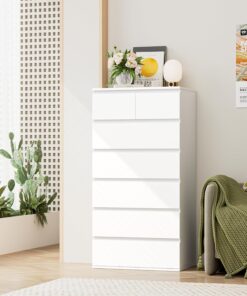 Alternative view of FOREHILL Commode 7 Tiroirs Commode Chambre Adulte Chiffonnier Haut Commodes Rangement Blanche Armoire à Tiroirs pour Salon Couloir en Bois 60x40x119cm