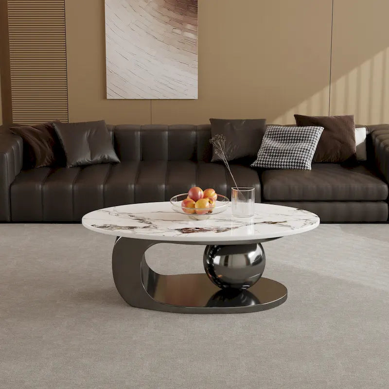 51 Modern Pandora Oval Coffee Table with Glossy Sintered stone top, Luxury Coffee Table, Stainless Steel Legs for Livingroom – Image 35