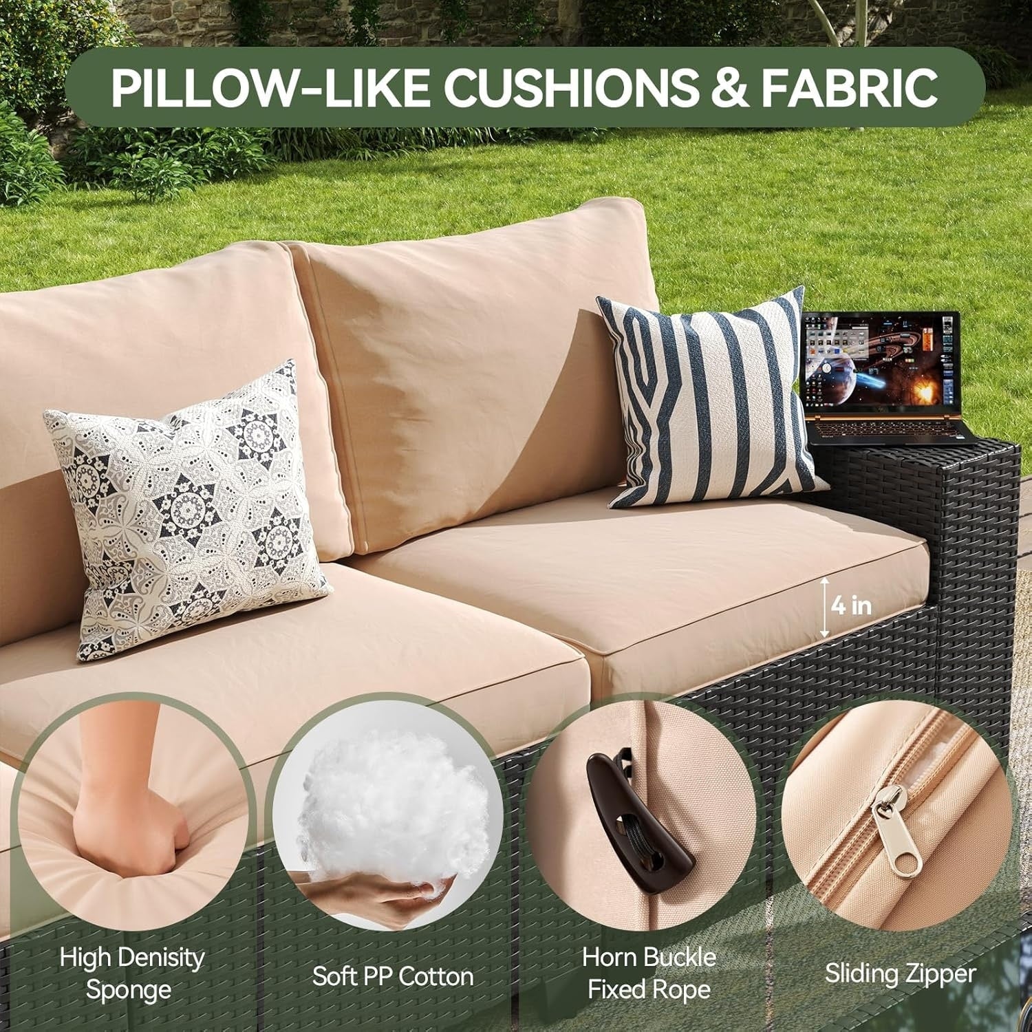 Outdoor Patio Furniture Sets with 4in Thicken Cushion – Image 5
