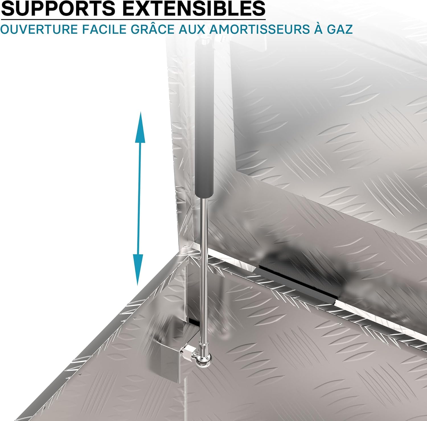 Wiltec Caisse à outils en aluminium - 124 x 37 x 38 cm - 170 litres - Boîte à outils alu ondulé - Vérins à gaz, poignées - Transport Rangement – Image 7