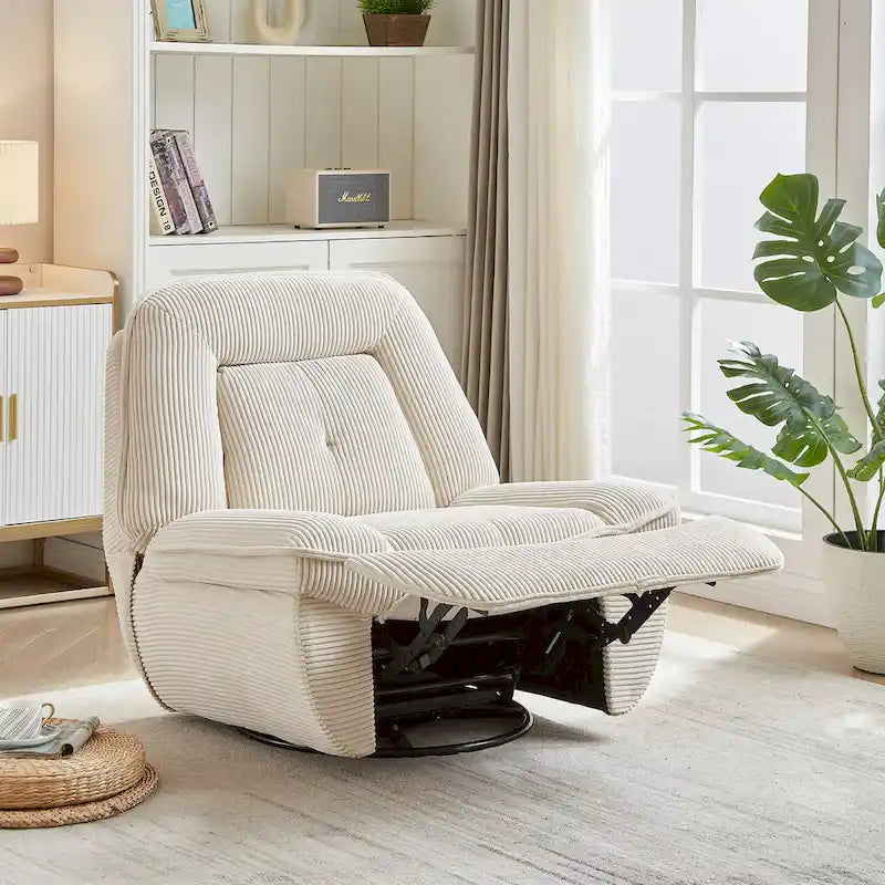 Corduroy Swivel Glider Recliner, Footrest for Living Room – Image 2