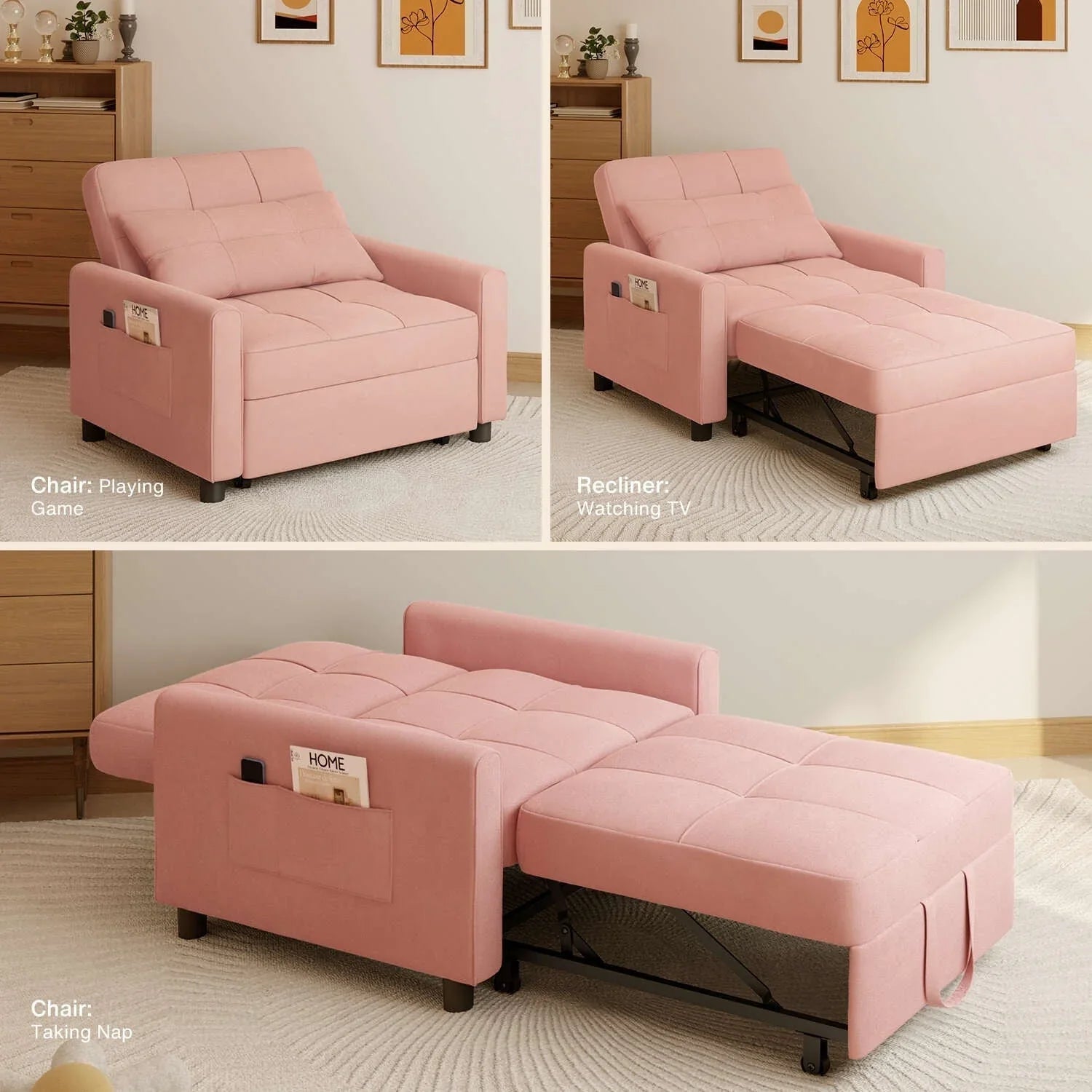 3-in-1 Adjustable Sleeper Sofa Bed, Pull Out Chair Sofa, Convertible Folding Bed for Living Room – Image 59