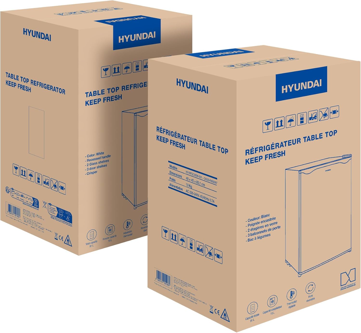 HYUNDAI Réfrigérateur Table Top 90 L Keep Fresh, Compact avec Freezer, Porte Réversible, 2 Clayettes Verre, Bac à Légumes, 41 dB (Blanc) – Image 8