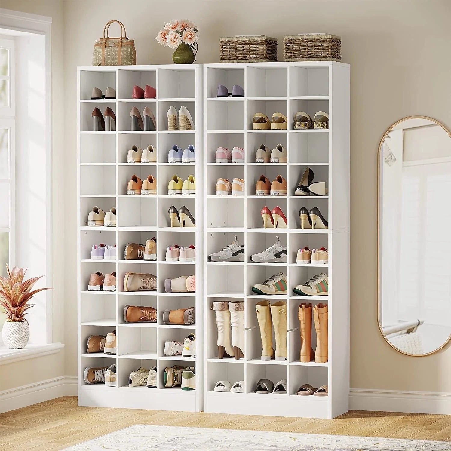 30 Pairs Tall Shoe Cabinet, 10 Tiers White Wooden Shoe Storage Rack for Closet, Entryway - 10-tier – Image 20